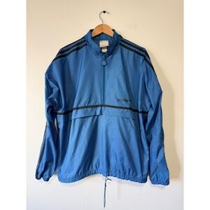 Vintage Adidas Mens 80s Quarter Zip Windbreaker Blue Black Striped Trefoil XL